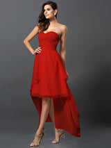 Gorgeous Sweetheart Pleats Sleeveless High Low Chiffon Bridesmaid Dresses-Ballbella