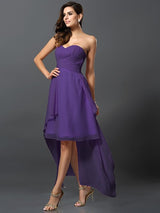 Gorgeous Sweetheart Pleats Sleeveless High Low Chiffon Bridesmaid Dresses-Ballbella