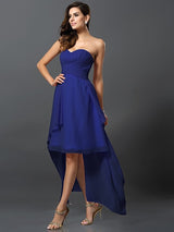 Gorgeous Sweetheart Pleats Sleeveless High Low Chiffon Bridesmaid Dresses-Ballbella