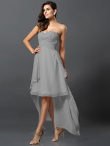 Gorgeous Sweetheart Pleats Sleeveless High Low Chiffon Bridesmaid Dresses-Ballbella