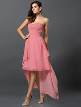 Gorgeous Sweetheart Pleats Sleeveless High Low Chiffon Bridesmaid Dresses-Ballbella