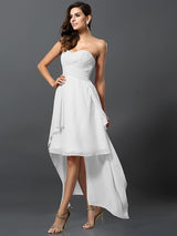 Gorgeous Sweetheart Pleats Sleeveless High Low Chiffon Bridesmaid Dresses-Ballbella