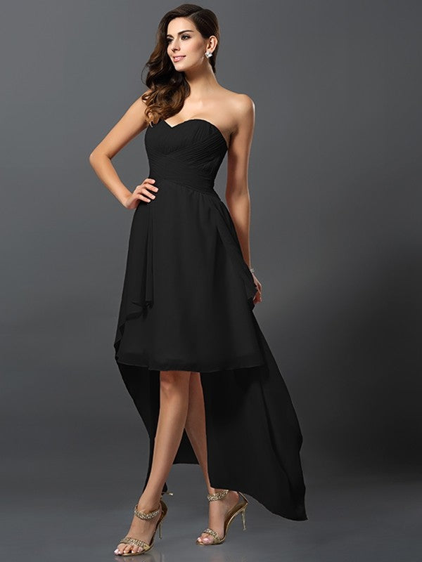 high and low bridesmaid dresses Gorgeous Sweetheart Pleats Sleeveless High Low Chiffon Bridesmaid Dresses