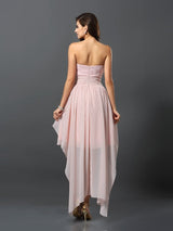 Gorgeous Sweetheart Pleats Sleeveless High Low Chiffon Bridesmaid Dresses-Ballbella