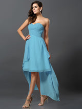 Gorgeous Sweetheart Pleats Sleeveless High Low Chiffon Bridesmaid Dresses-Ballbella