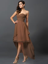 Gorgeous Sweetheart Pleats Sleeveless High Low Chiffon Bridesmaid Dresses-Ballbella