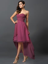 Gorgeous Sweetheart Pleats Sleeveless High Low Chiffon Bridesmaid Dresses-Ballbella