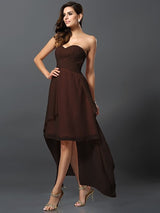 Gorgeous Sweetheart Pleats Sleeveless High Low Chiffon Bridesmaid Dresses-Ballbella