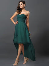Gorgeous Sweetheart Pleats Sleeveless High Low Chiffon Bridesmaid Dresses-Ballbella