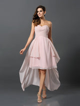 Gorgeous Sweetheart Pleats Sleeveless High Low Chiffon Bridesmaid Dresses-Ballbella