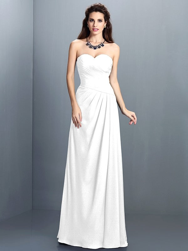 A-Line Charming Sweetheart Pleats Sleeveless Long Chiffon Bridesmaid Dresses