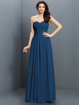 Gorgeous Sweetheart Pleats Sleeveless Long Satin Bridesmaid Dresses-Ballbella