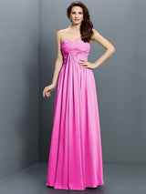 Gorgeous Sweetheart Pleats Sleeveless Long Satin Bridesmaid Dresses-Ballbella