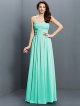 Gorgeous Sweetheart Pleats Sleeveless Long Satin Bridesmaid Dresses-Ballbella