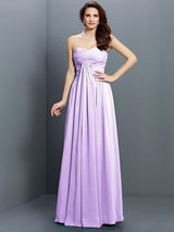 Gorgeous Sweetheart Pleats Sleeveless Long Satin Bridesmaid Dresses-Ballbella