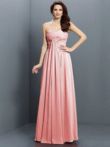 Gorgeous Sweetheart Pleats Sleeveless Long Satin Bridesmaid Dresses-Ballbella