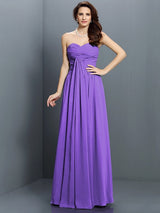 Gorgeous Sweetheart Pleats Sleeveless Long Satin Bridesmaid Dresses-Ballbella