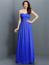 Gorgeous Sweetheart Pleats Sleeveless Long Satin Bridesmaid Dresses-Ballbella