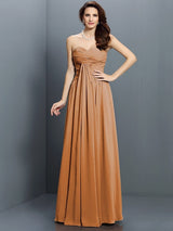 Gorgeous Sweetheart Pleats Sleeveless Long Satin Bridesmaid Dresses-Ballbella
