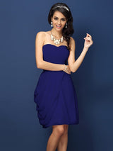 Gorgeous Sweetheart Pleats Sleeveless Short Chiffon Bridesmaid Dresses-Ballbella