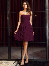 Gorgeous Sweetheart Ruched Sleeveless Short Chiffon Bridesmaid Dresses-Ballbella