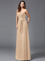 Gorgeous Sweetheart Sash/Ribbon/Belt Sleeveless Long Lace Bridesmaid dresses-Ballbella