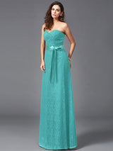 Gorgeous Sweetheart Sash/Ribbon/Belt Sleeveless Long Lace Bridesmaid dresses-Ballbella