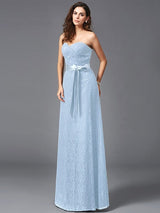 Gorgeous Sweetheart Sash/Ribbon/Belt Sleeveless Long Lace Bridesmaid dresses-Ballbella