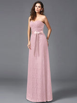 Gorgeous Sweetheart Sash/Ribbon/Belt Sleeveless Long Lace Bridesmaid dresses-Ballbella