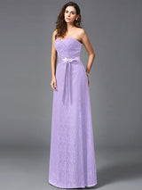 Gorgeous Sweetheart Sash/Ribbon/Belt Sleeveless Long Lace Bridesmaid dresses-Ballbella