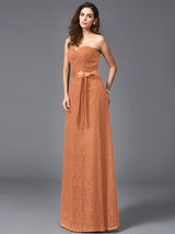 Gorgeous Sweetheart Sash/Ribbon/Belt Sleeveless Long Lace Bridesmaid dresses-Ballbella