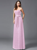 Gorgeous Sweetheart Sash/Ribbon/Belt Sleeveless Long Lace Bridesmaid dresses-Ballbella