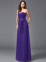 Gorgeous Sweetheart Sash/Ribbon/Belt Sleeveless Long Lace Bridesmaid dresses-Ballbella