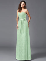 Gorgeous Sweetheart Sash/Ribbon/Belt Sleeveless Long Lace Bridesmaid dresses-Ballbella