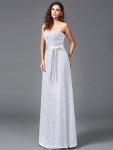 Gorgeous Sweetheart Sash/Ribbon/Belt Sleeveless Long Lace Bridesmaid dresses-Ballbella