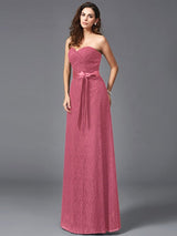 Gorgeous Sweetheart Sash/Ribbon/Belt Sleeveless Long Lace Bridesmaid dresses-Ballbella