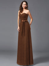 Gorgeous Sweetheart Sash/Ribbon/Belt Sleeveless Long Lace Bridesmaid dresses-Ballbella