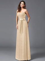 Gorgeous Sweetheart Sash/Ribbon/Belt Sleeveless Long Lace Bridesmaid dresses-Ballbella