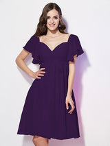 Gorgeous Sweetheart Short Sleeves Ruffles Short Chiffon Bridesmaid Dresses-Ballbella