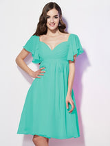 Gorgeous Sweetheart Short Sleeves Ruffles Short Chiffon Bridesmaid Dresses-Ballbella