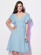 Gorgeous Sweetheart Short Sleeves Ruffles Short Chiffon Bridesmaid Dresses-Ballbella