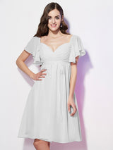 Gorgeous Sweetheart Short Sleeves Ruffles Short Chiffon Bridesmaid Dresses-Ballbella