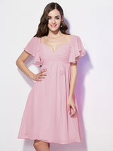 Gorgeous Sweetheart Short Sleeves Ruffles Short Chiffon Bridesmaid Dresses-Ballbella