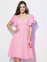 Gorgeous Sweetheart Short Sleeves Ruffles Short Chiffon Bridesmaid Dresses-Ballbella