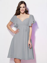 Gorgeous Sweetheart Short Sleeves Ruffles Short Chiffon Bridesmaid Dresses-Ballbella
