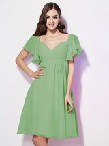 Gorgeous Sweetheart Short Sleeves Ruffles Short Chiffon Bridesmaid Dresses-Ballbella