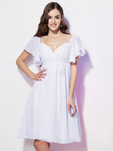 Gorgeous Sweetheart Short Sleeves Ruffles Short Chiffon Bridesmaid Dresses-Ballbella