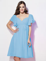 Gorgeous Sweetheart Short Sleeves Ruffles Short Chiffon Bridesmaid Dresses-Ballbella