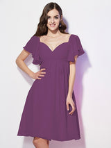 Gorgeous Sweetheart Short Sleeves Ruffles Short Chiffon Bridesmaid Dresses-Ballbella