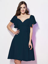 Gorgeous Sweetheart Short Sleeves Ruffles Short Chiffon Bridesmaid Dresses-Ballbella